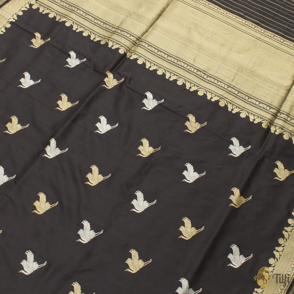 Black Pure Katan Silk Banarasi Handloom Saree