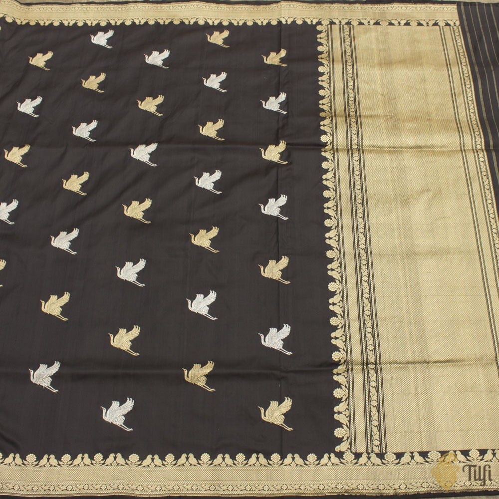 Black Pure Katan Silk Banarasi Handloom Saree
