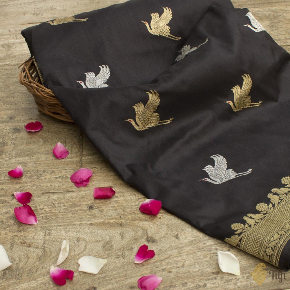 Black Pure Katan Silk Banarasi Handloom Saree