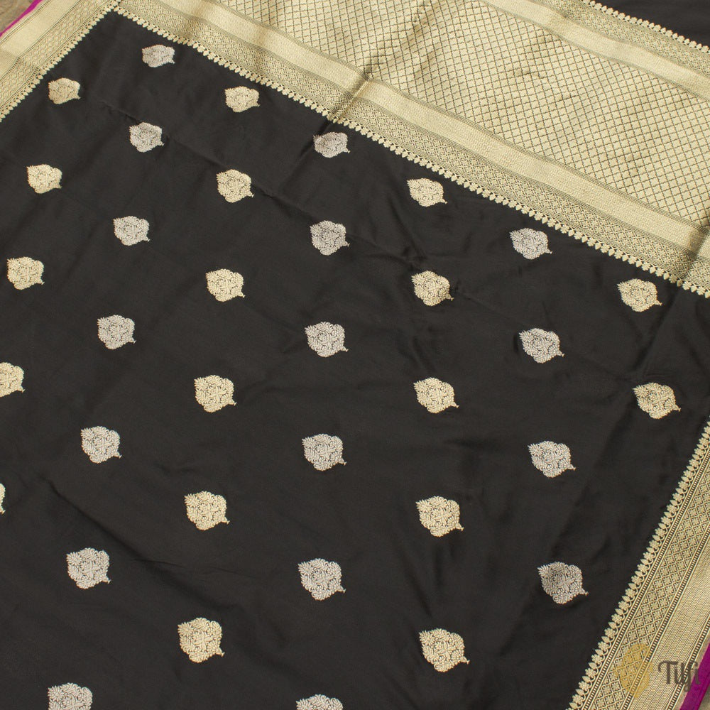 Black Pure Katan Silk Handloom Banarasi Saree