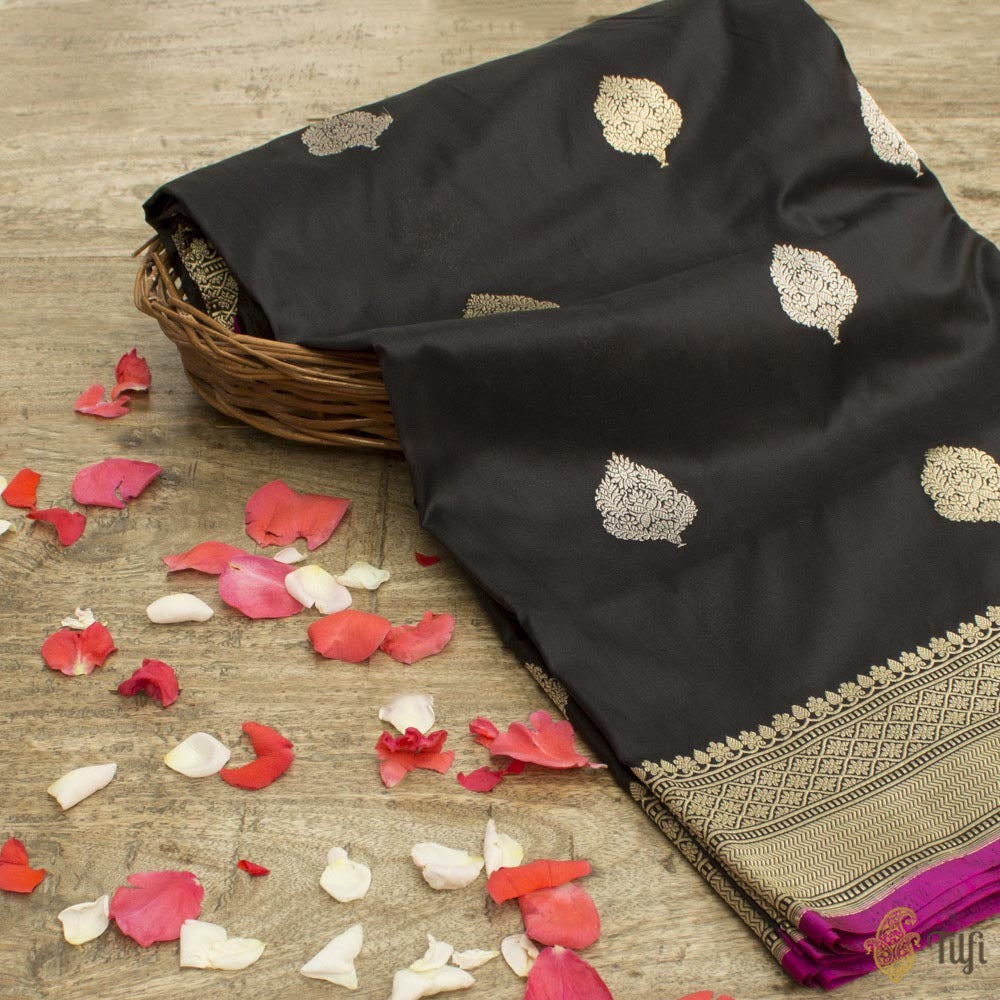 Black Pure Katan Silk Handloom Banarasi Saree