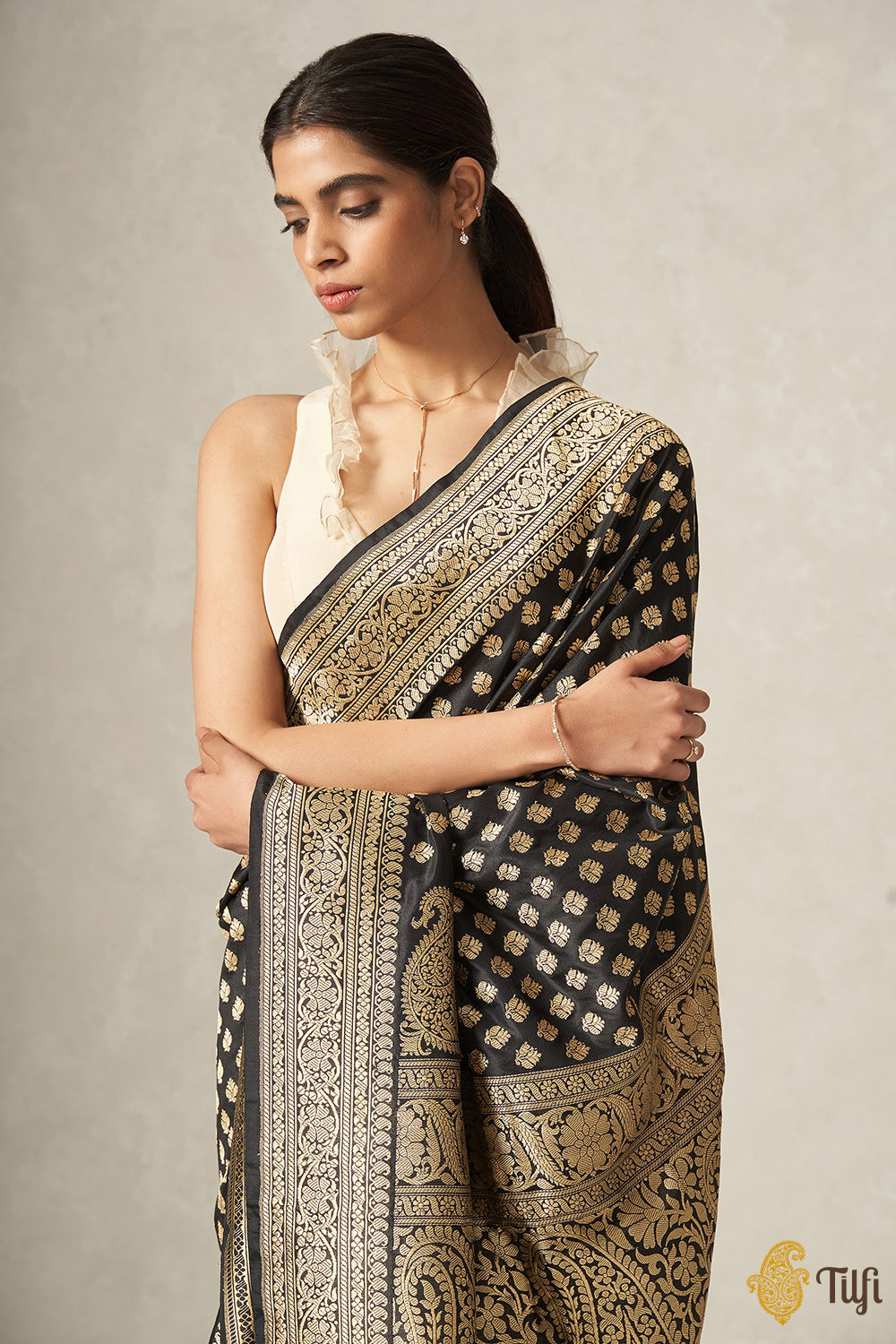 Pre-Order: Black Pure Katan Silk Banarasi Handloom Saree