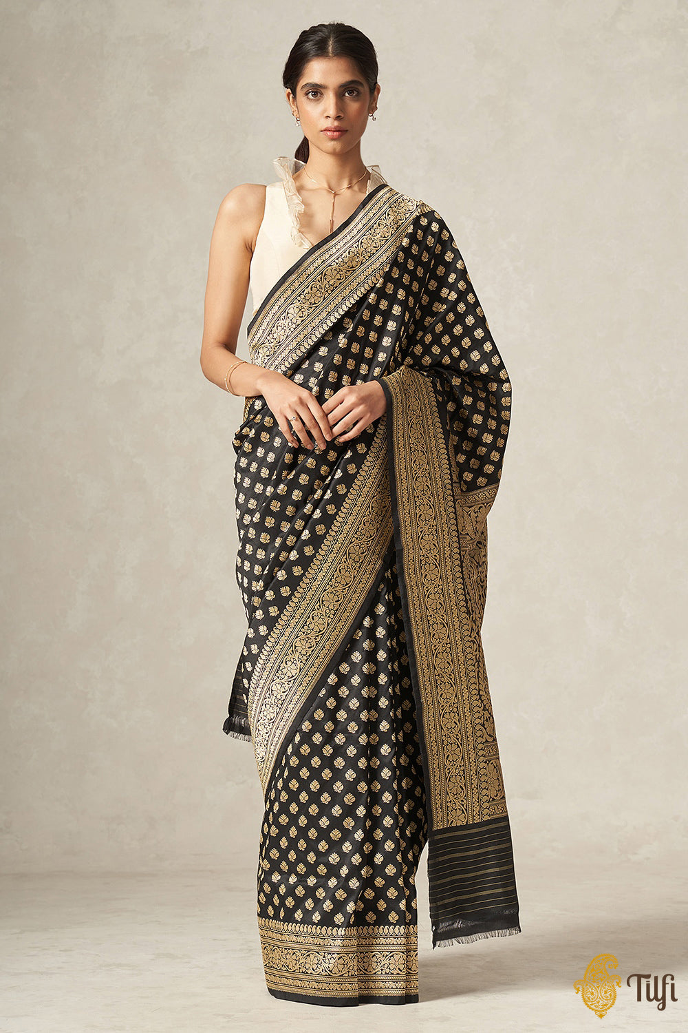 Black Pure Katan Silk Banarasi Handloom Saree