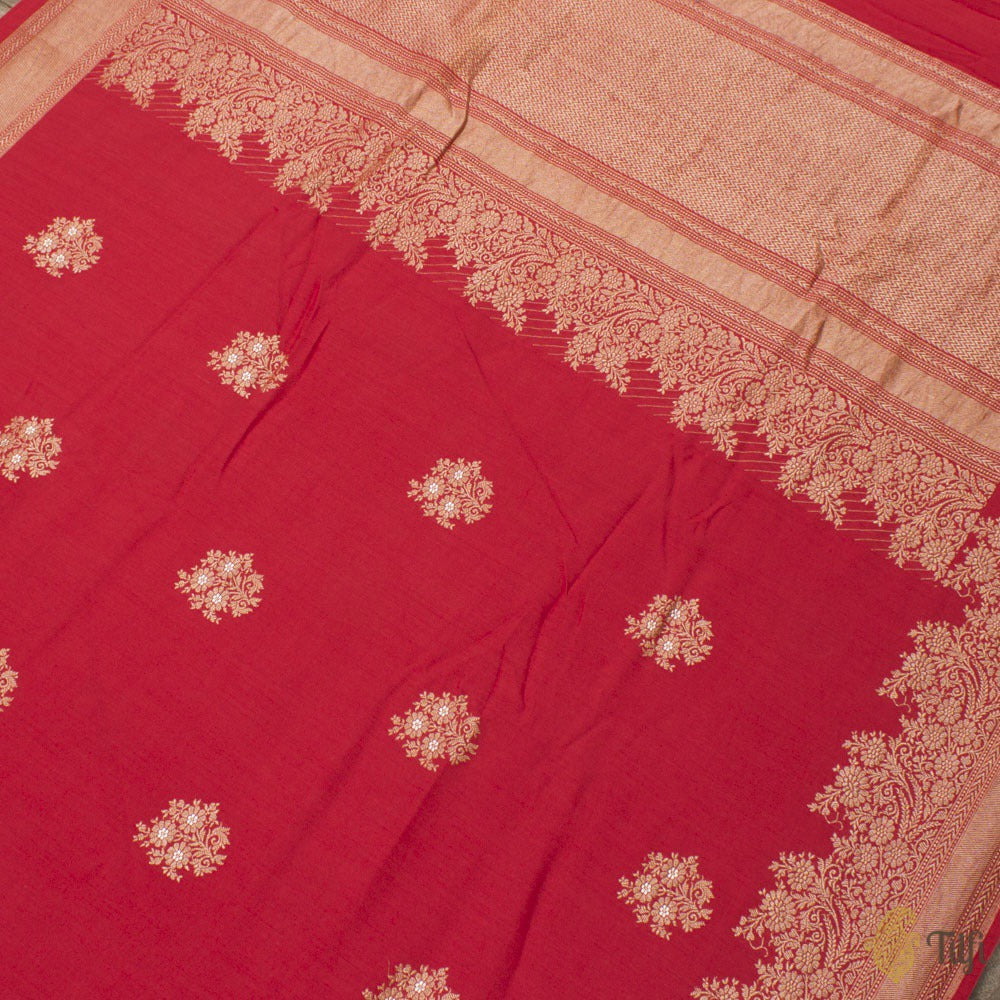 Red Pure Monga Silk Banarasi Handloom Saree