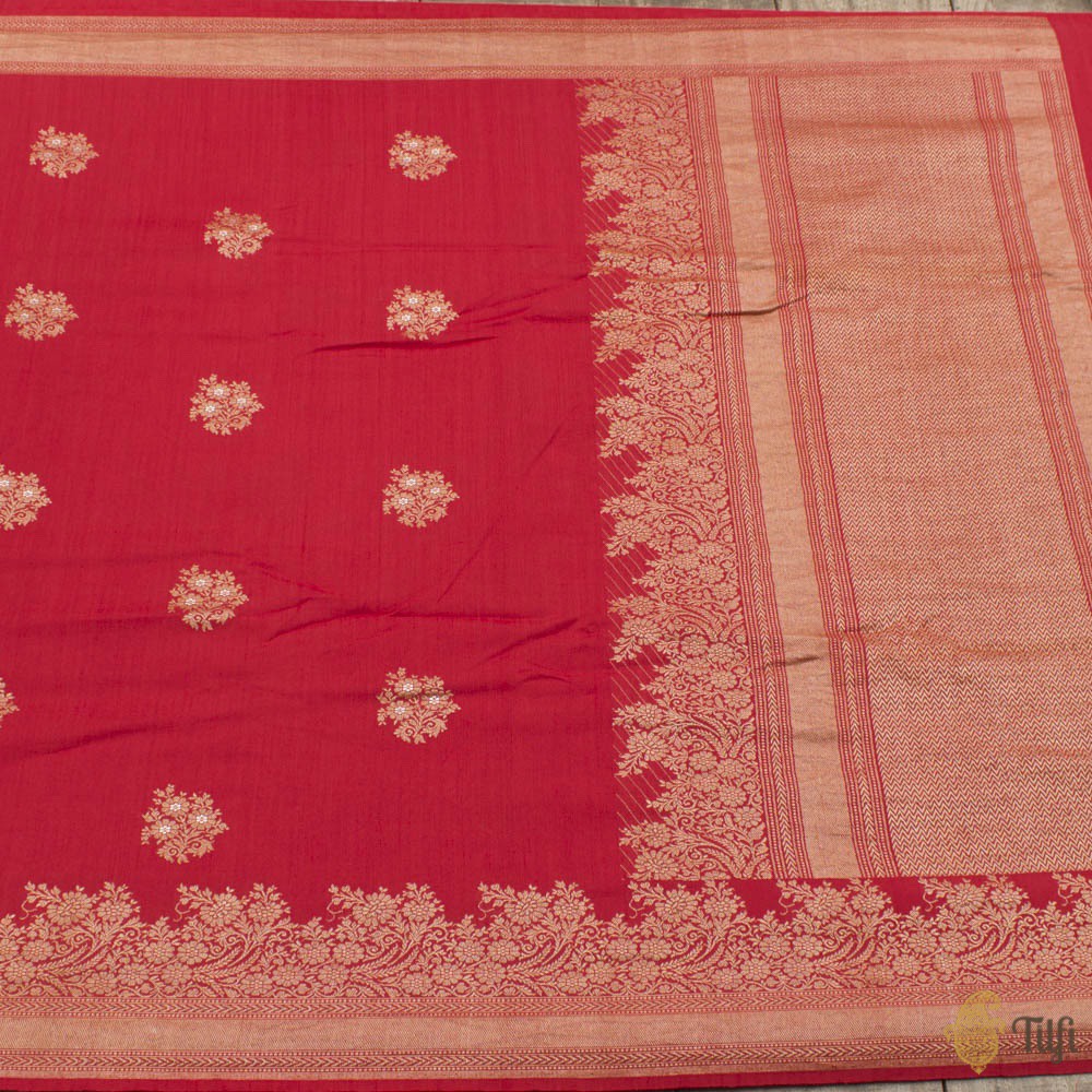 Red Pure Monga Silk Banarasi Handloom Saree