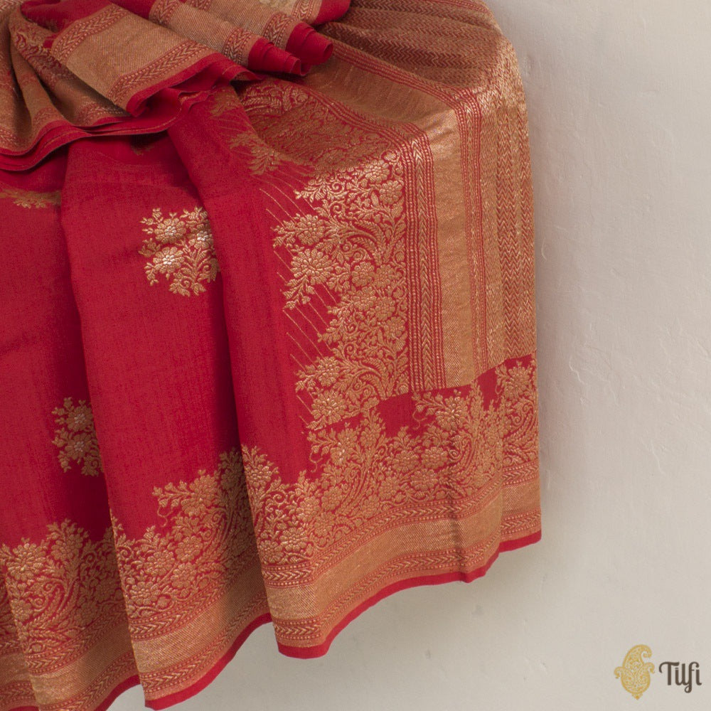 Red Pure Monga Silk Banarasi Handloom Saree