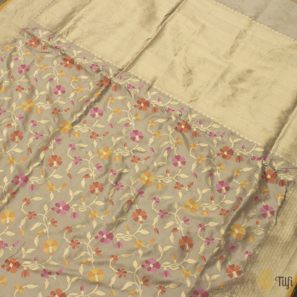 Taupe Grey Pure Katan Silk Banarasi Handloom Saree