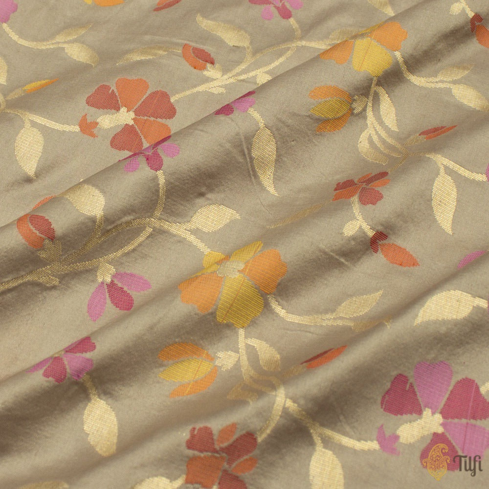 Taupe Grey Pure Katan Silk Banarasi Handloom Saree