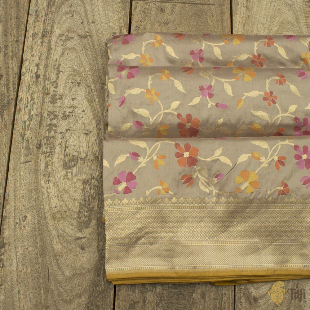 Taupe Grey Pure Katan Silk Banarasi Handloom Saree
