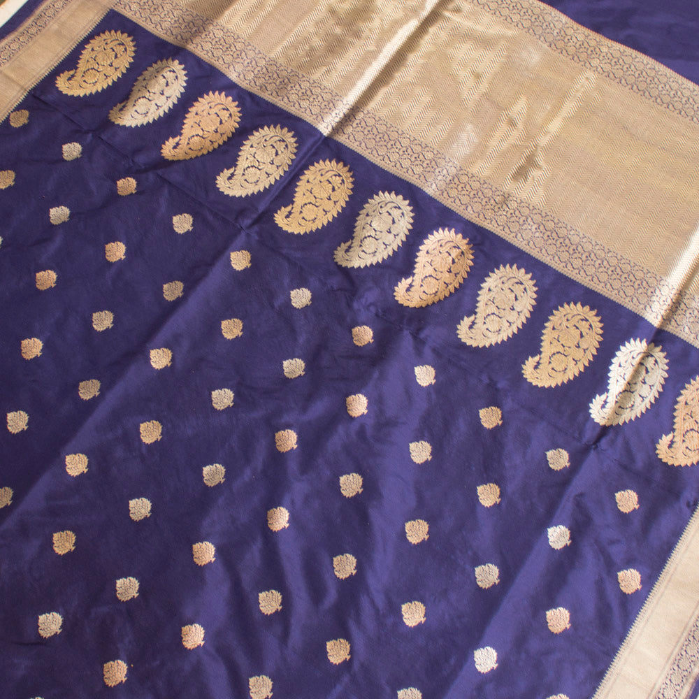 Navy Blue Pure Katan Silk Banarasi Handloom Saree