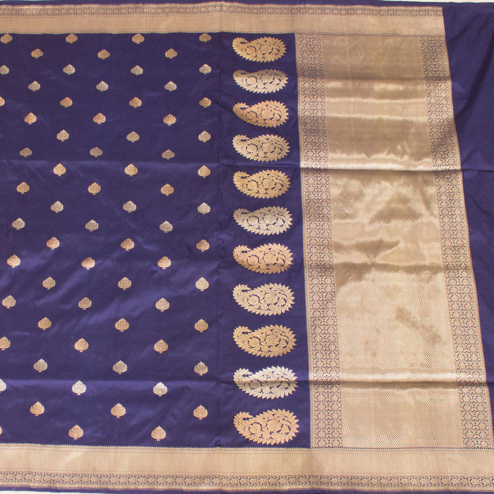 Navy Blue Pure Katan Silk Banarasi Handloom Saree
