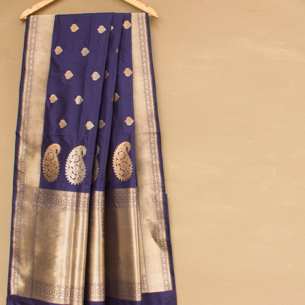 Navy Blue Pure Katan Silk Banarasi Handloom Saree