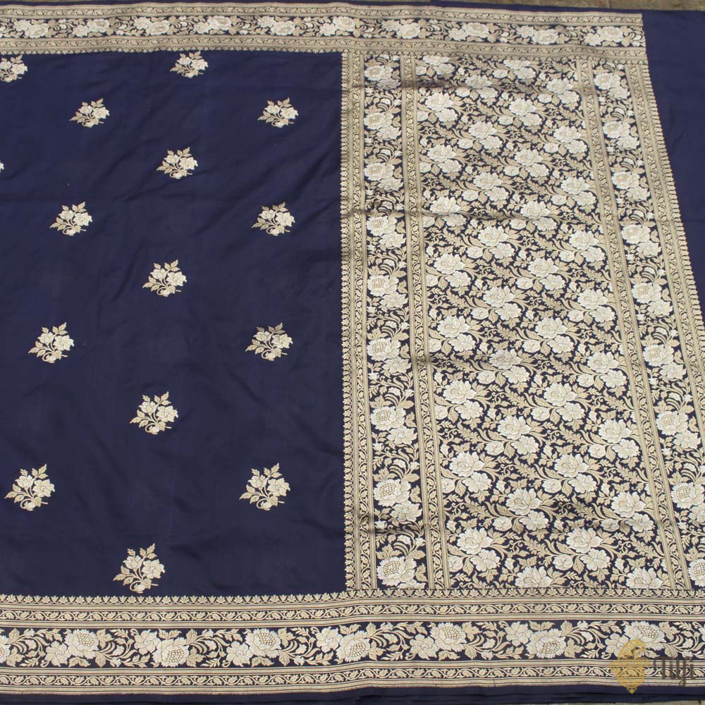 Navy Blue Pure Katan Silk Banarasi Handloom Saree