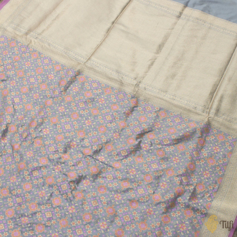 Grey Pure Katan Silk Banarasi Handloom Patola Saree