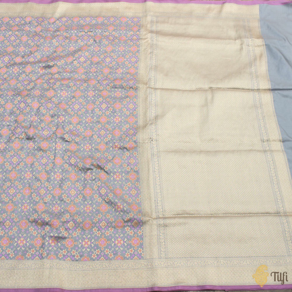 Grey Pure Katan Silk Banarasi Handloom Patola Saree