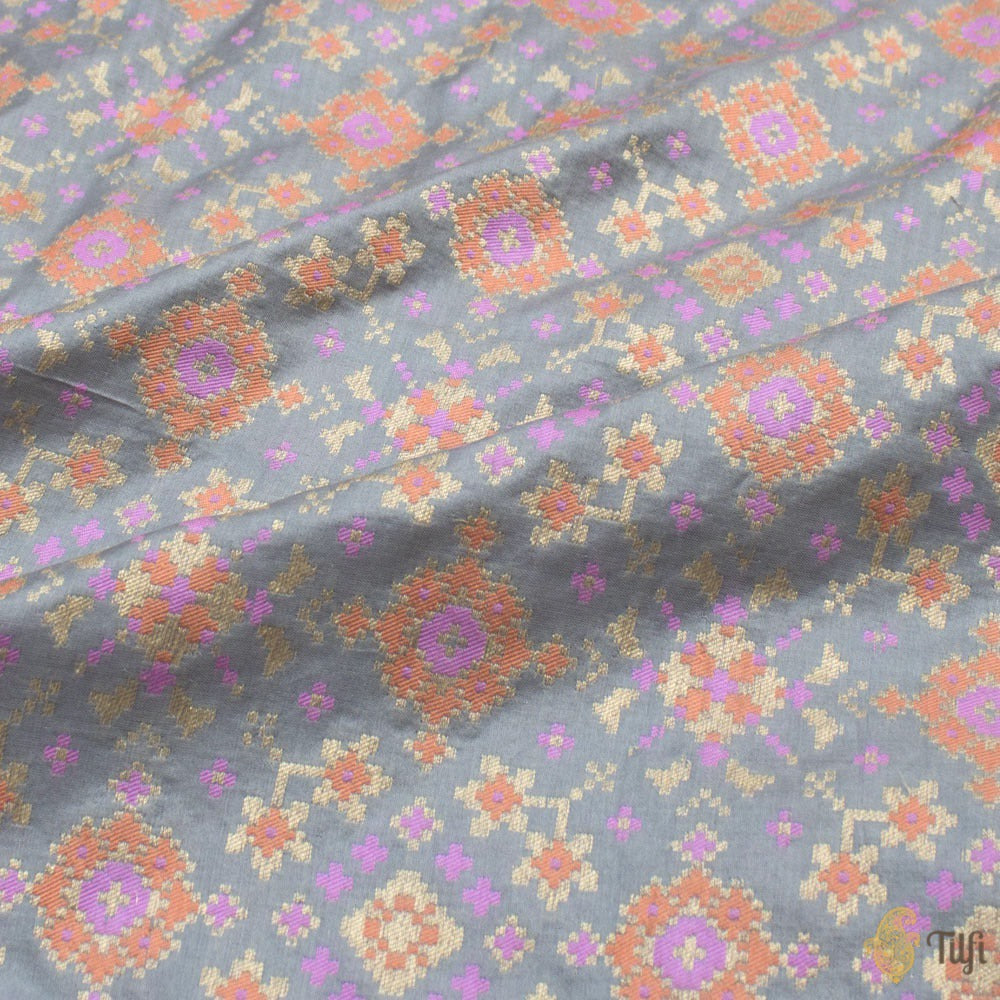Grey Pure Katan Silk Banarasi Handloom Patola Saree