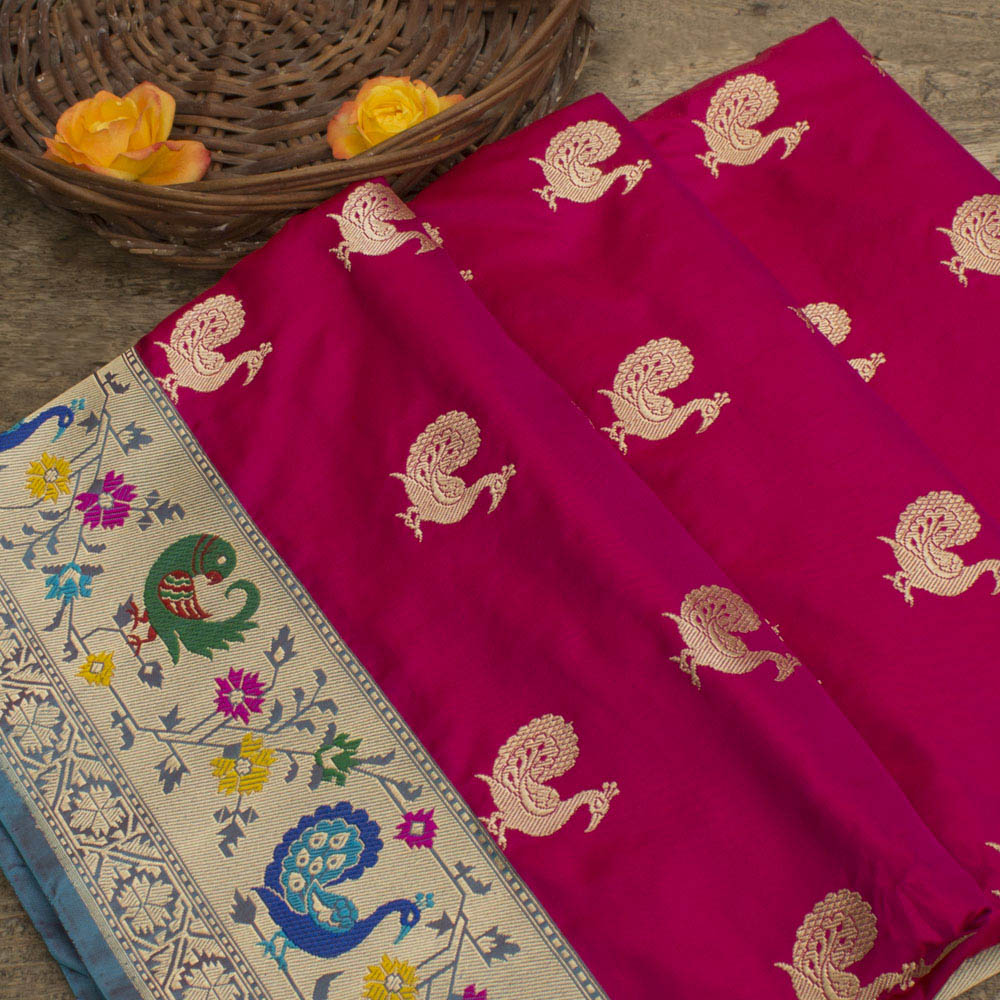 Rani Pink-Red Pure Katan Silk Banarasi Paithani Handloom Saree