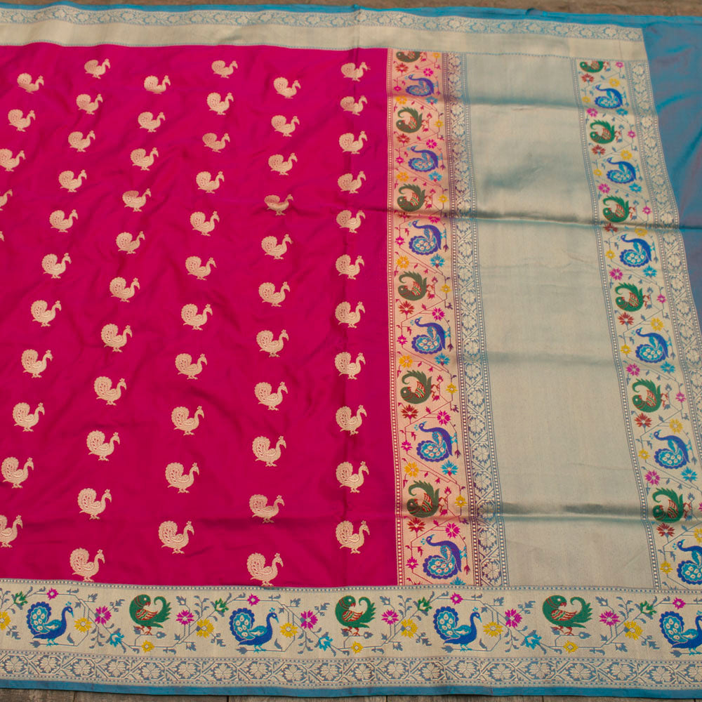 Rani Pink-Red Pure Katan Silk Banarasi Paithani Handloom Saree