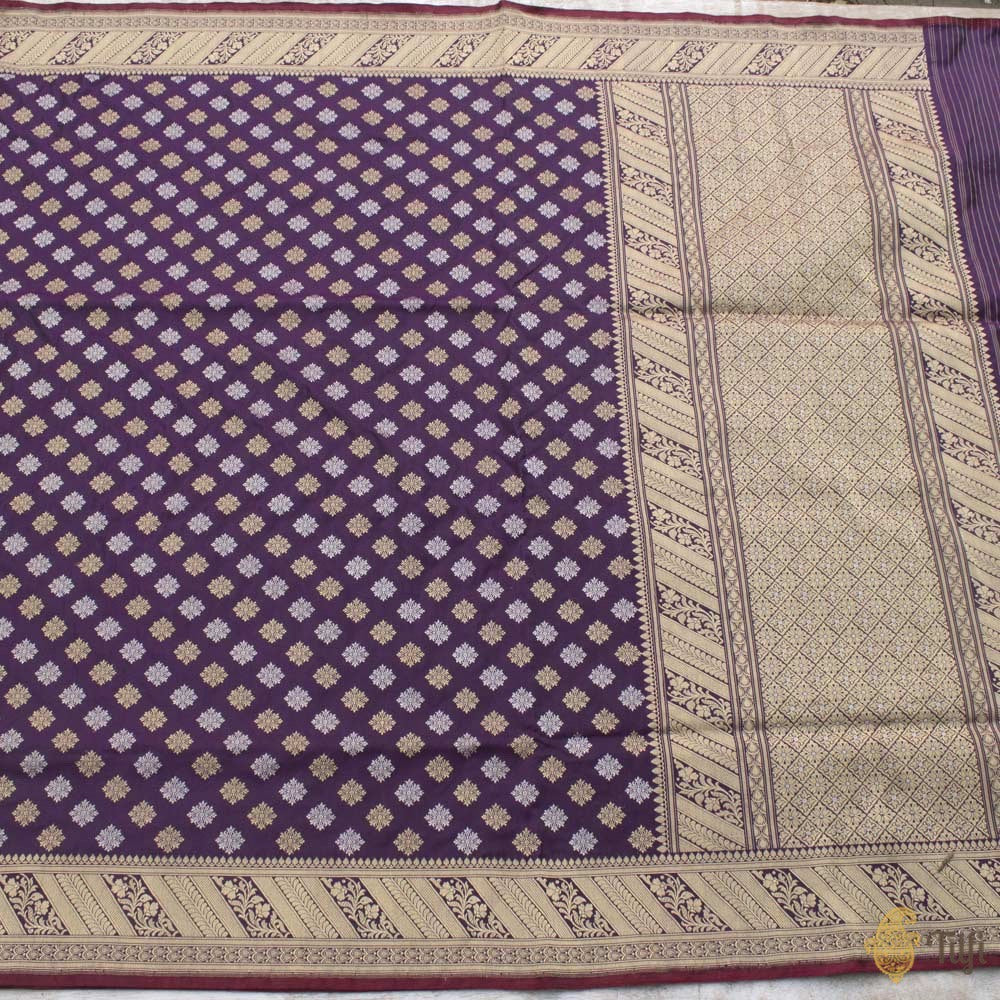 Purple-Black Pure Katan Silk Banarasi Handloom Saree - Tilfi