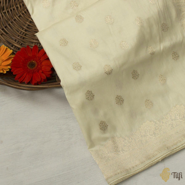 Off-White Pure Katan Silk Banarasi Handloom Saree - Tilfi