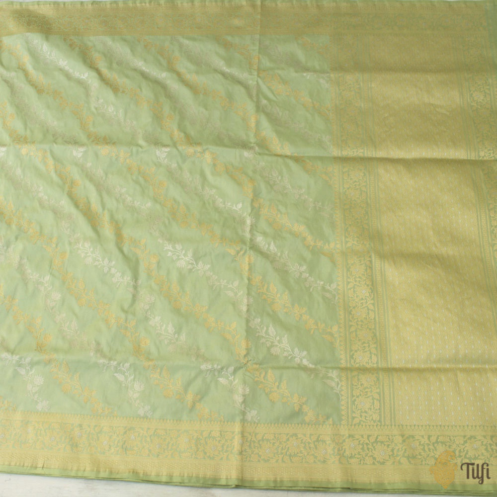 Light Sage Green Pure Katan Silk Banarasi Handloom Saree