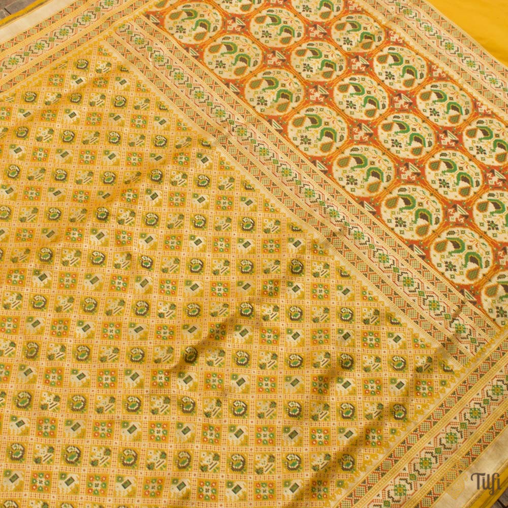 Yellow Pure Katan Silk Banarasi Handloom Patola Saree