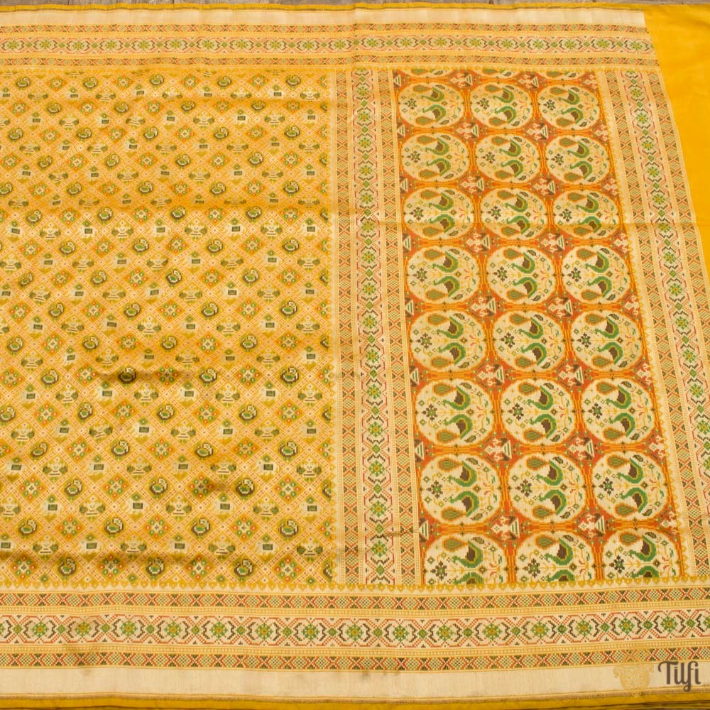 Yellow Pure Katan Silk Banarasi Handloom Patola Saree