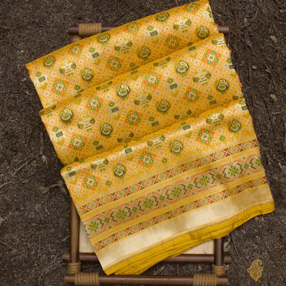 Yellow Pure Katan Silk Banarasi Handloom Patola Saree