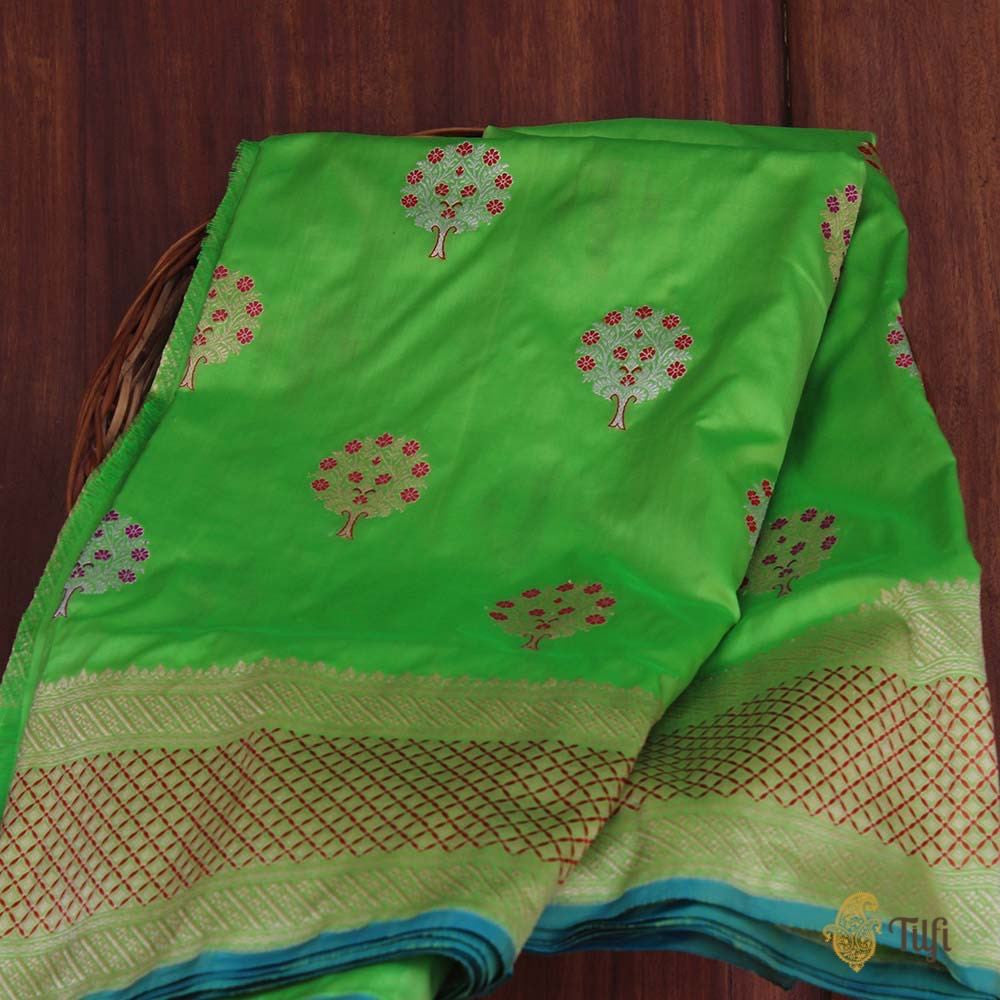 Green Pure Katan Silk Banarasi Handloom Saree