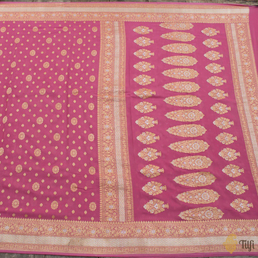 Rani Pink Pure Georgette Banarasi Handloom Saree