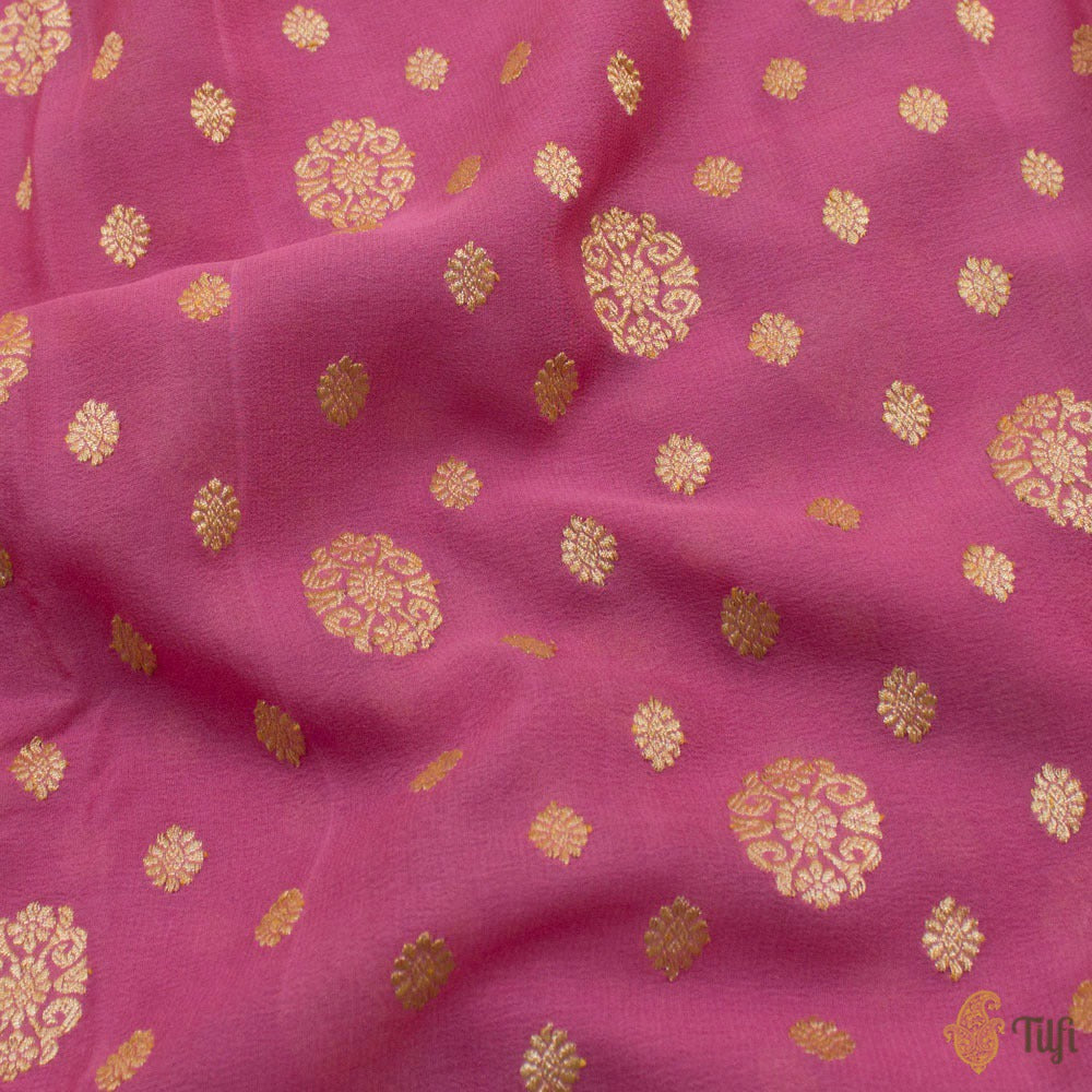 Rani Pink Pure Georgette Banarasi Handloom Saree