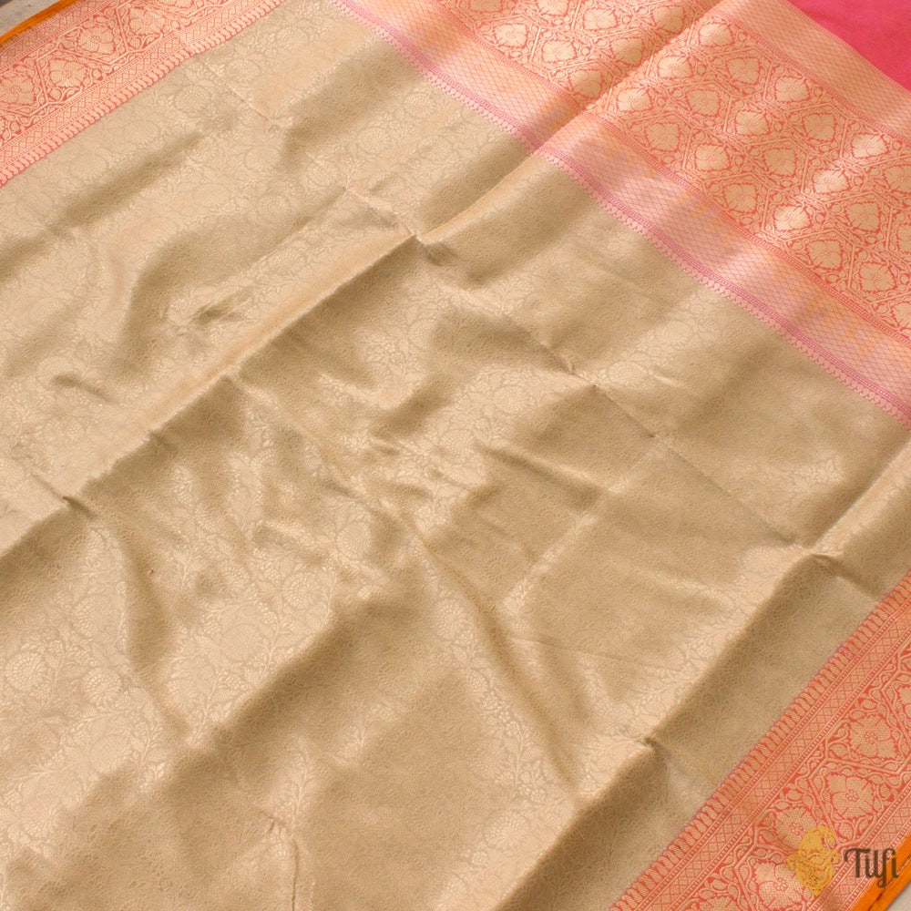 Beige Pure Katan Silk Banarasi Handloom Saree