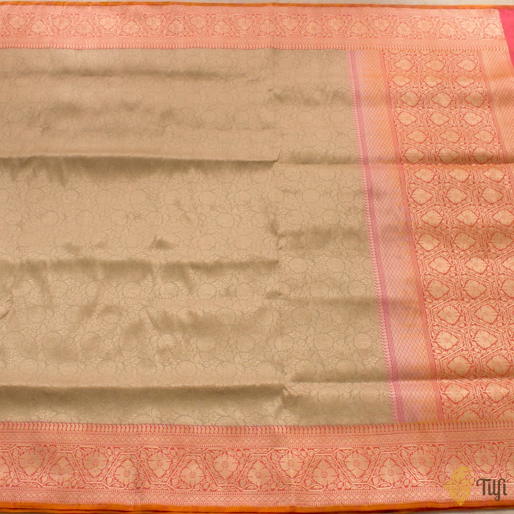 Beige Pure Katan Silk Banarasi Handloom Saree