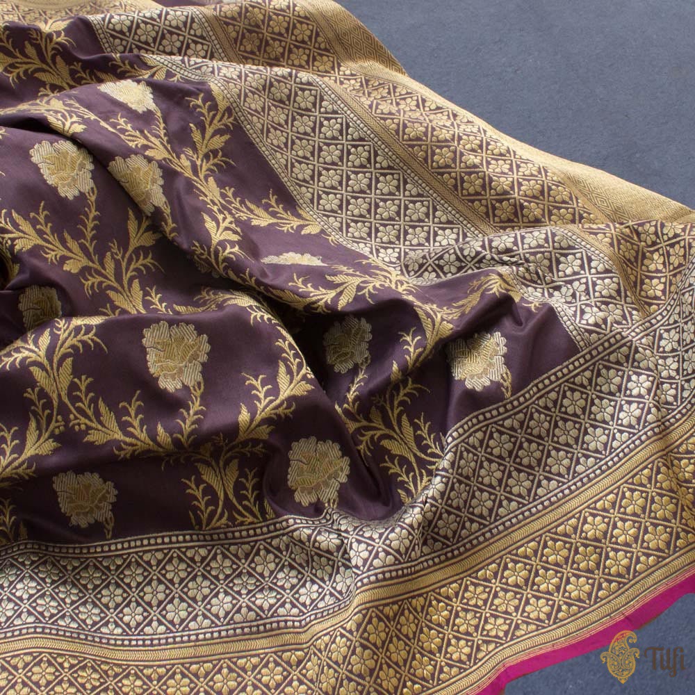 Mauve Pure Katan Silk Banarasi Handloom Saree