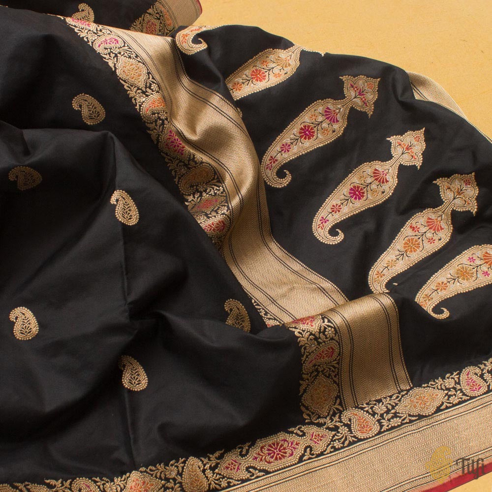 Black Pure Katan Silk Banarasi Handloom Saree