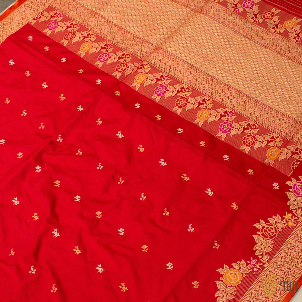 Red Pure Katan Silk Banarasi Handloom Saree