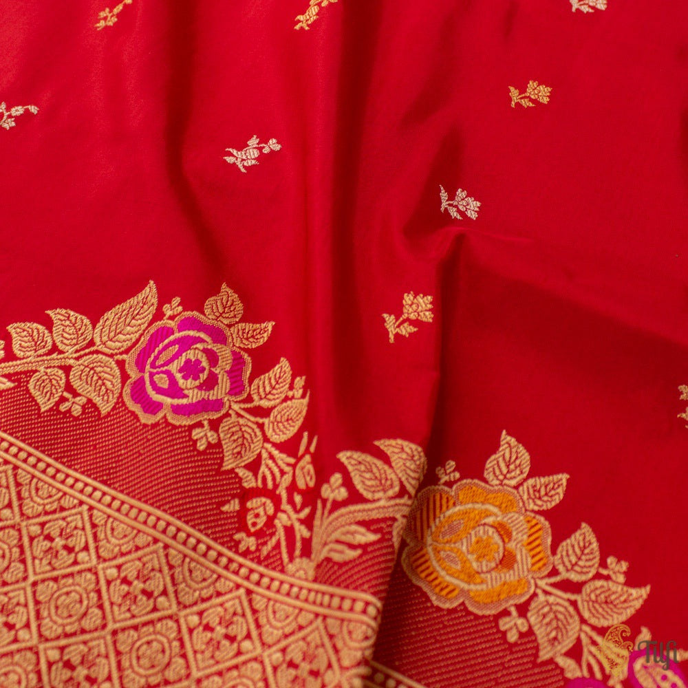 Red Pure Katan Silk Banarasi Handloom Saree