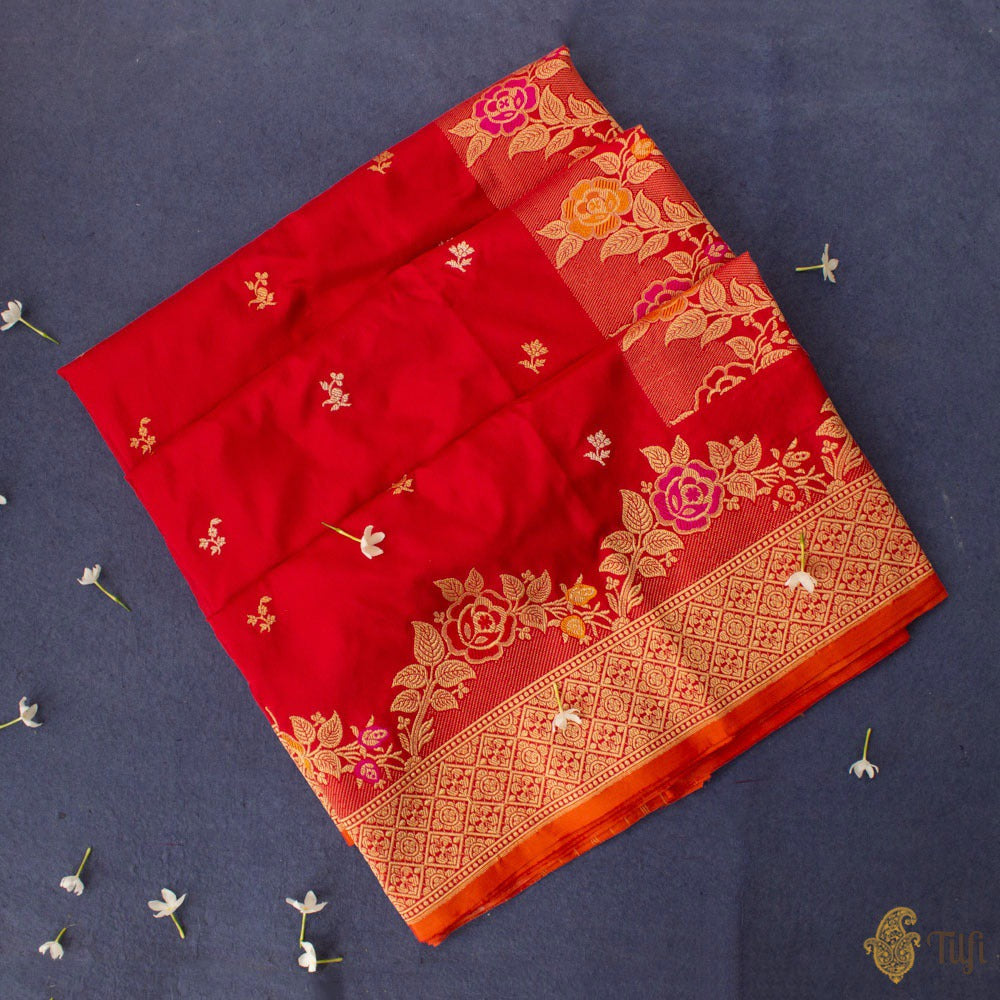 Red Pure Katan Silk Banarasi Handloom Saree