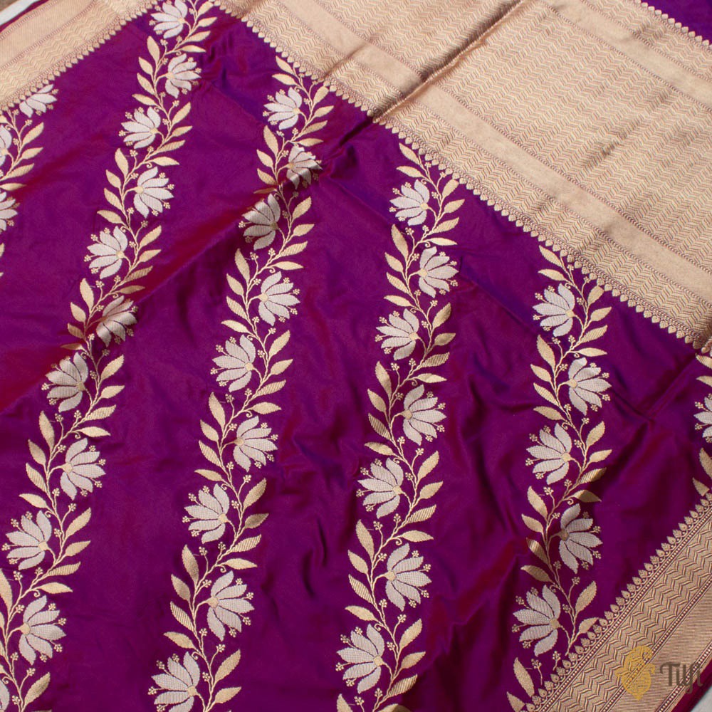 Burgundy-Purple Pure Katan Silk Banarasi Handloom Saree