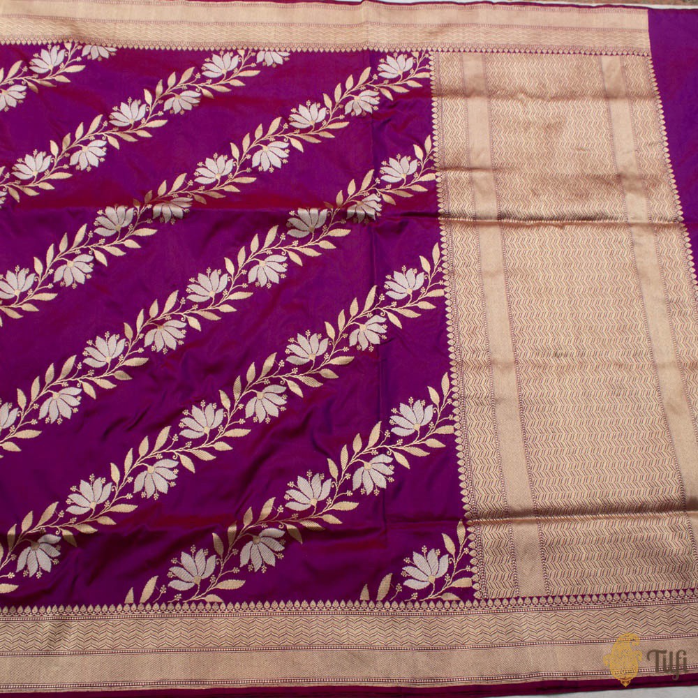 Burgundy-Purple Pure Katan Silk Banarasi Handloom Saree