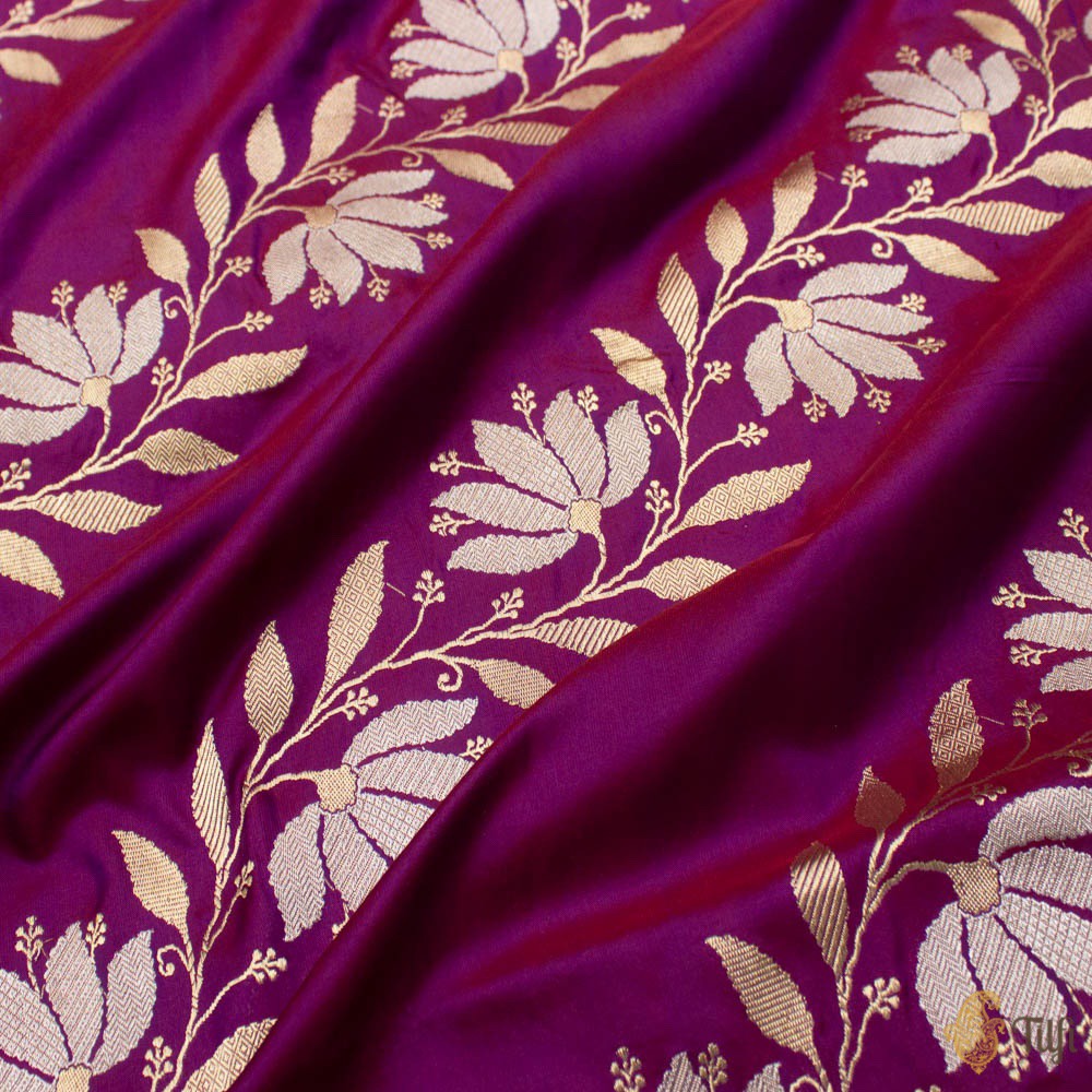 Burgundy-Purple Pure Katan Silk Banarasi Handloom Saree