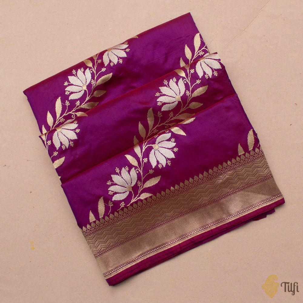 Burgundy-Purple Pure Katan Silk Banarasi Handloom Saree