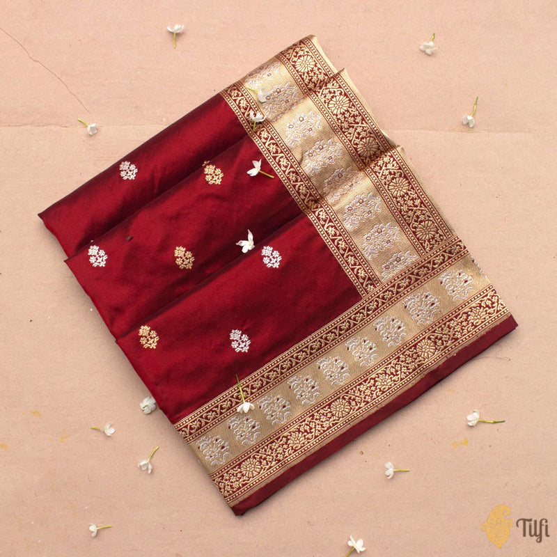 Deep Maroon Pure Katan Silk Banarasi Handloom Saree - Tilfi