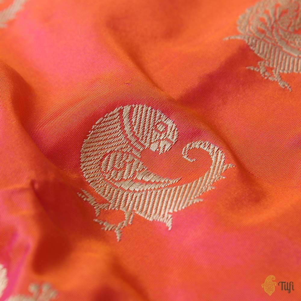 Orange-Gulabi Pink Pure Katan Silk Banarasi Paithani Handloom Saree