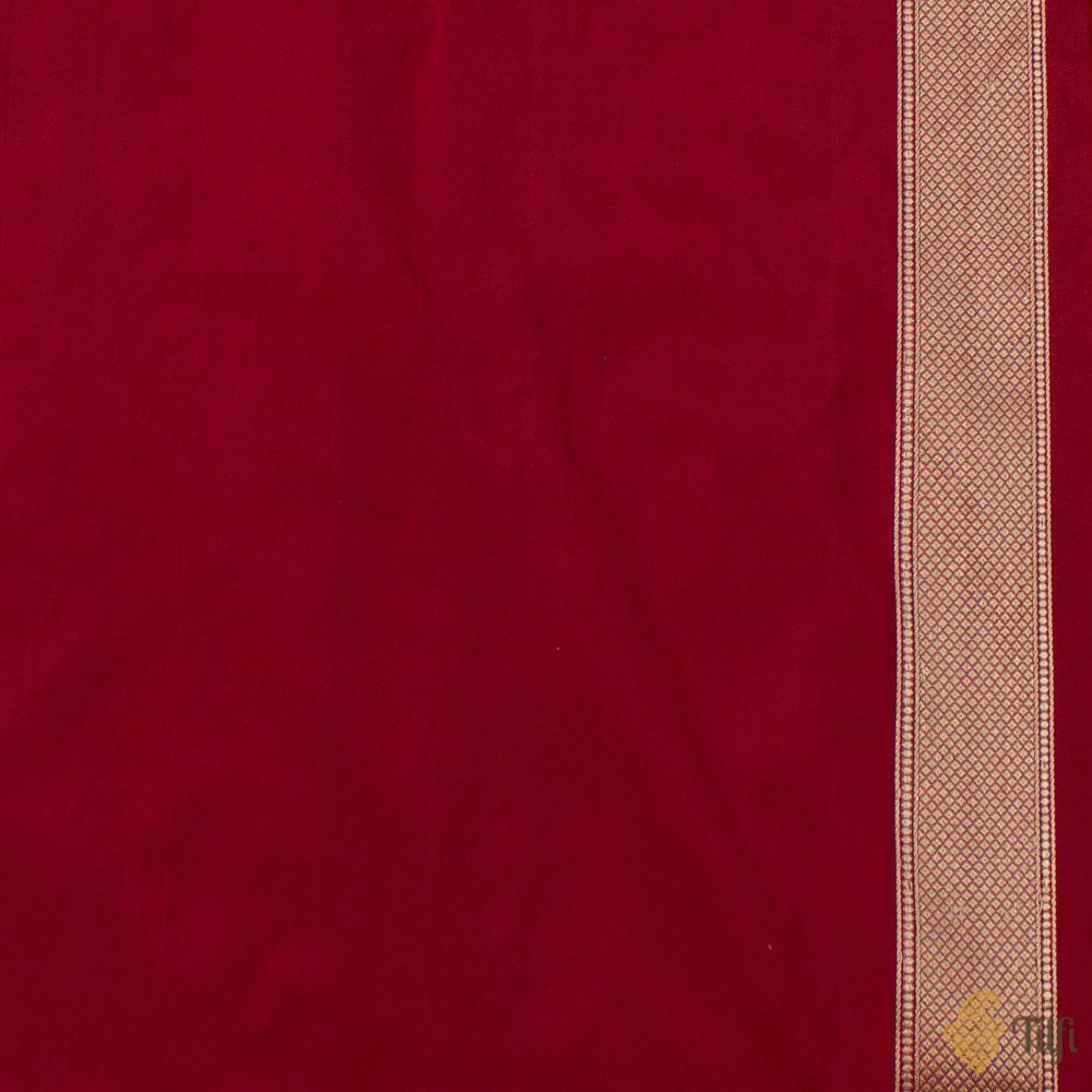 Maroon Pure Katan Silk Banarasi Shikargah Handloom Saree