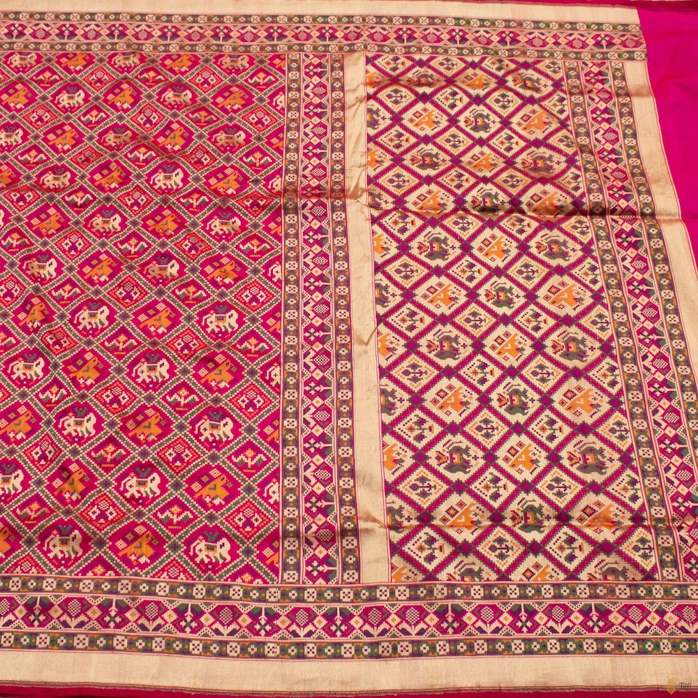 Red-Rani Pink Pure Katan Silk Banarasi Handloom Patola Saree