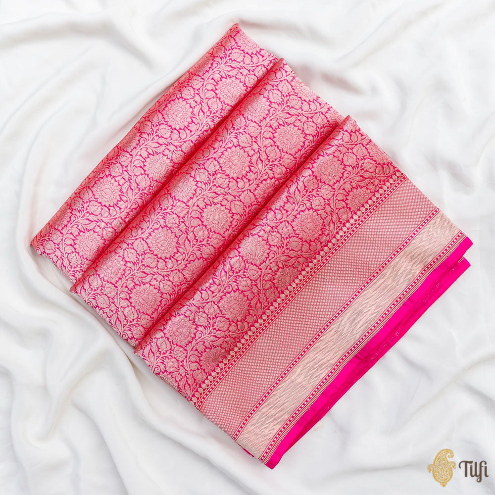 Red-Rani Pink Pure Katan Silk Banarasi Handloom Saree