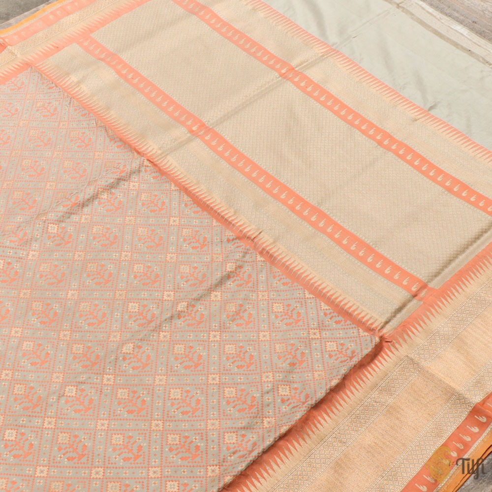 Grey Pure Katan Silk Banarasi Handloom Patola Saree