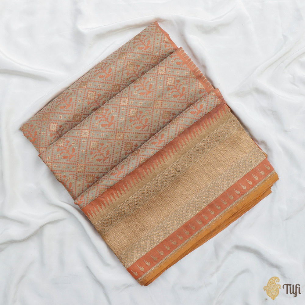 Grey Pure Katan Silk Banarasi Handloom Patola Saree