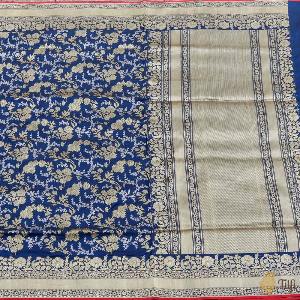 Black-Navy Blue Pure Katan Silk Banarasi Handloom Saree - Tilfi